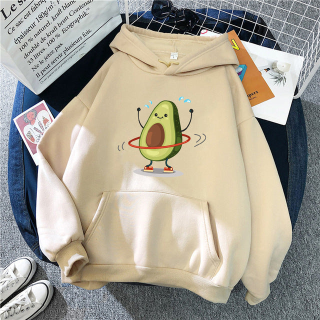 Hoodies Sporty Cartoon Avocado Print Warm New Sweatshirt Women