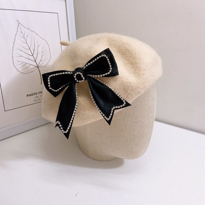 Ladies Bow Woolen Elegant Warm Retro Casual Beret