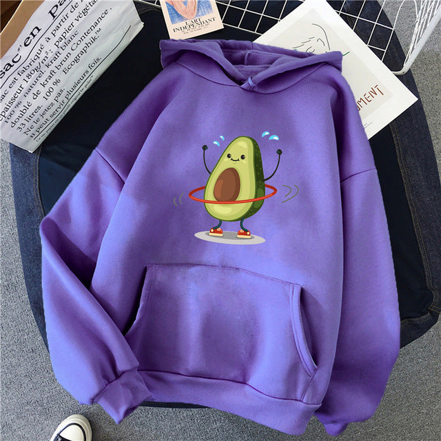 Hoodies Sporty Cartoon Avocado Print Warm New Sweatshirt Women