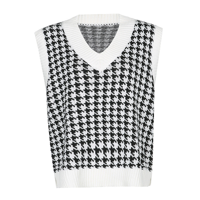 Houndstooth knitted sweater