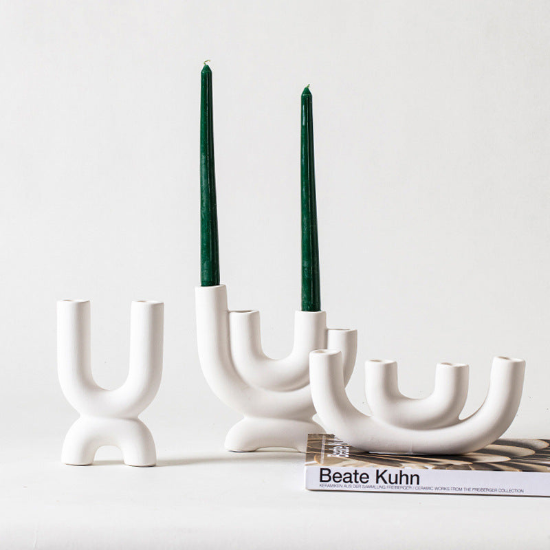 Nordic White Ceramic Candlestick Household Desktop Saor Style