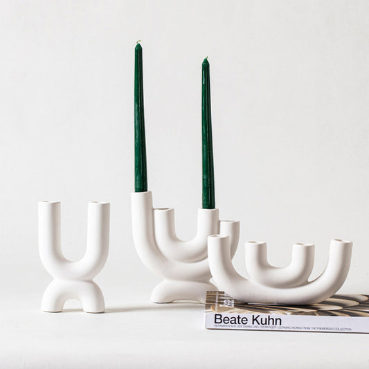 Nordic White Ceramic Candlestick Household Desktop Saor Style