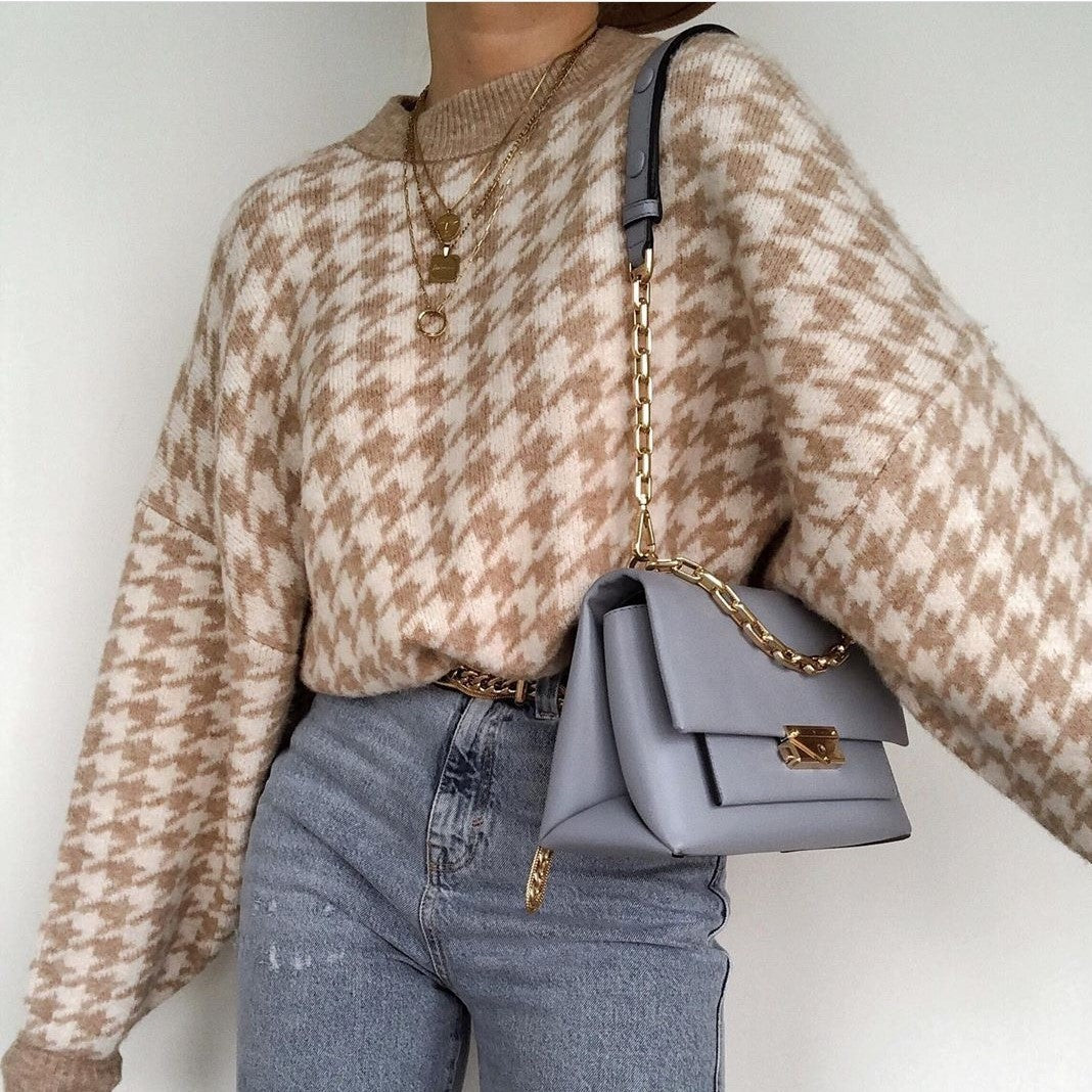 Houndstooth knitted sweater