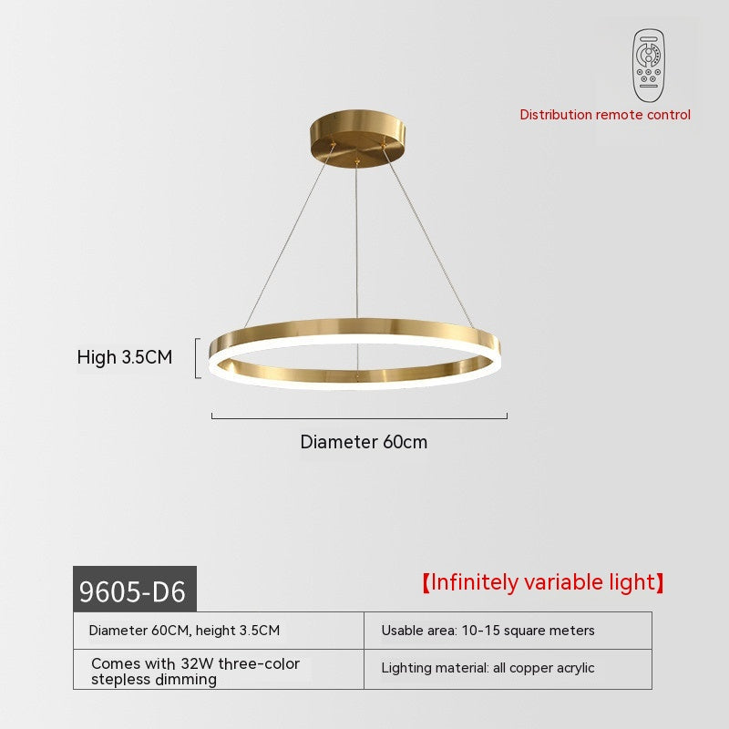 Nordic Modern Copper Circle Chandelier Atmospheric Light Luxury Living Room GND Products