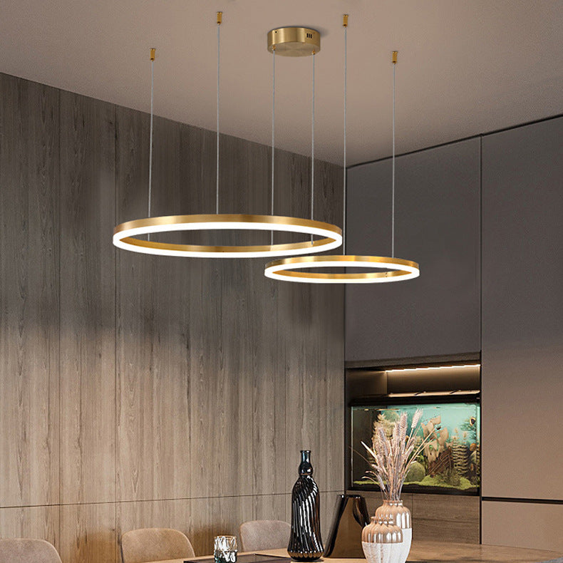 Nordic Modern Copper Circle Chandelier Atmospheric Light Luxury Living Room GND Products