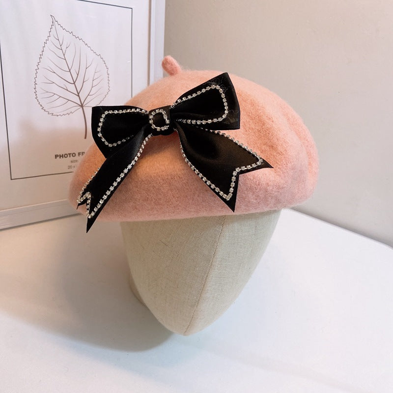 Ladies Bow Woolen Elegant Warm Retro Casual Beret