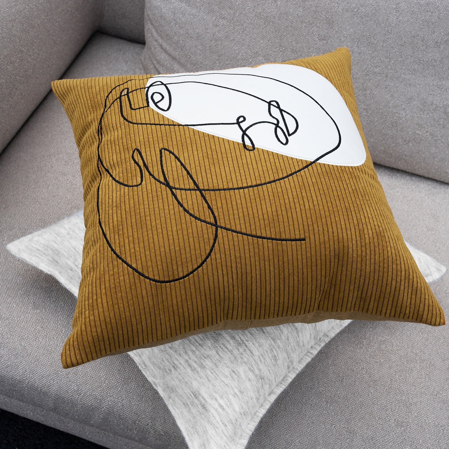 Nordic Modern Corduroy Embroidered Throw Pillow Saor Style