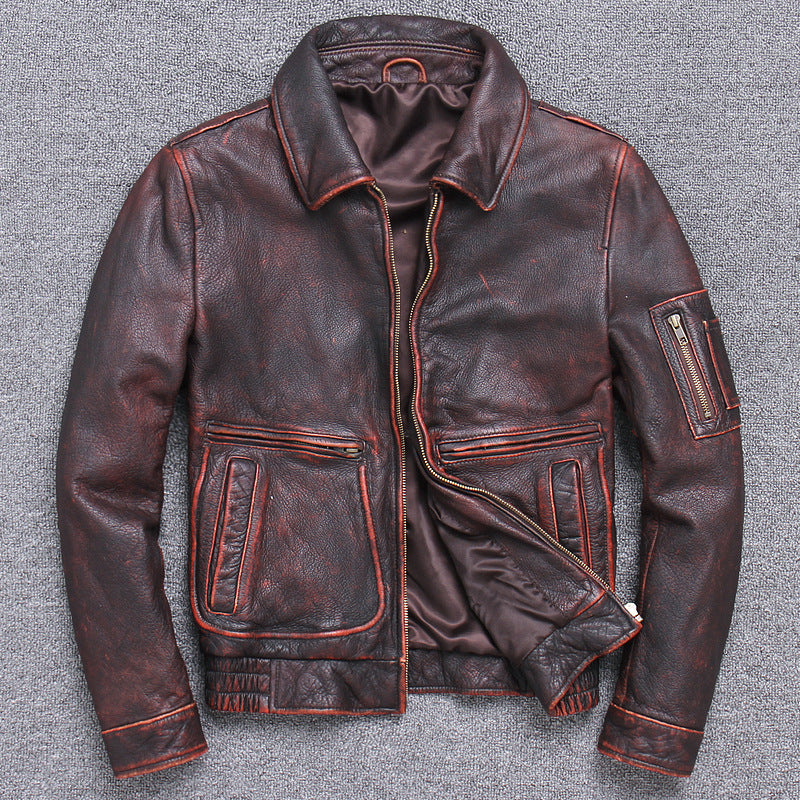 Thick leather Casual Make old leather jacket Saor Style