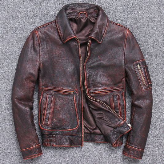 Thick leather Casual Make old leather jacket Saor Style