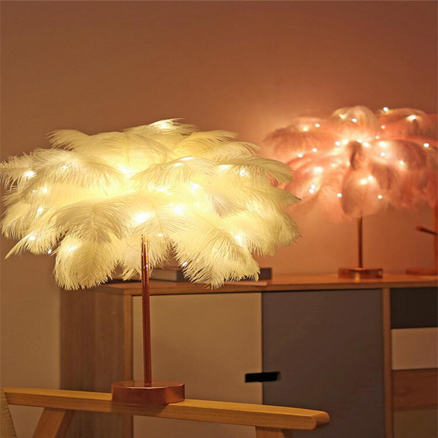 Feather Lamp Nordic Desk Lamp European-Style Bedroom Bedside Feather Table Lamp Night Light Table Lamp Decoration Modern GND Products