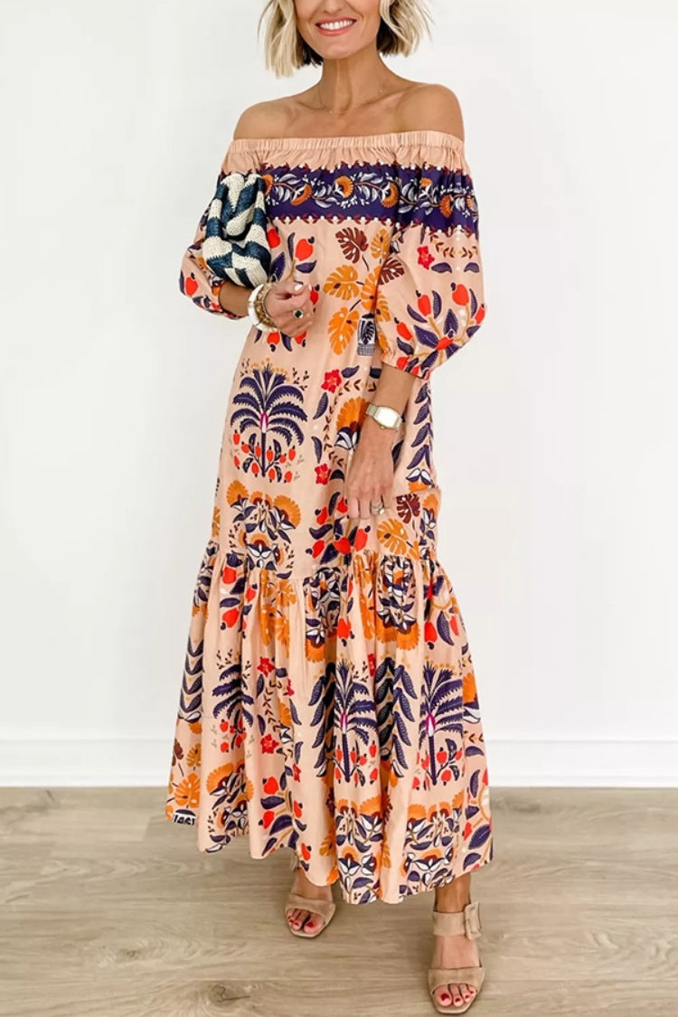 Women's Summer Vintage Printing Loose Pockets Dress Saor Style