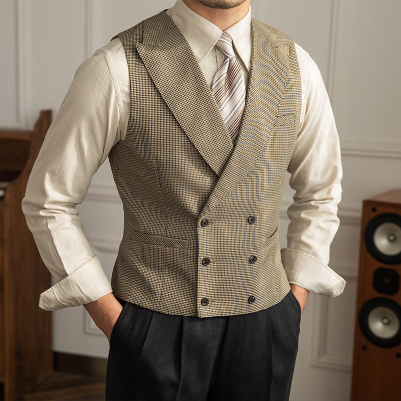 Double Breasted Casual Wedding Houndstooth Waistcoat Saor Style