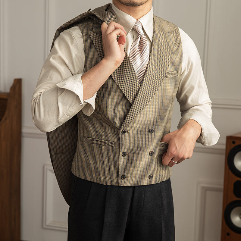 Double Breasted Casual Wedding Houndstooth Waistcoat Saor Style