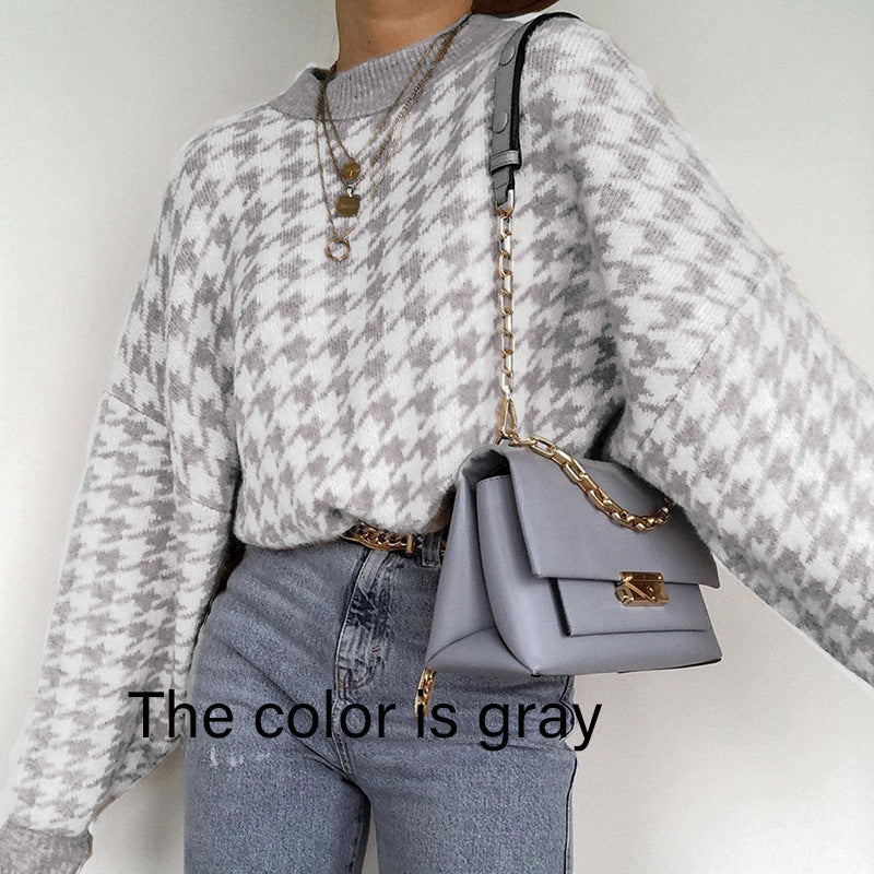 Houndstooth knitted sweater