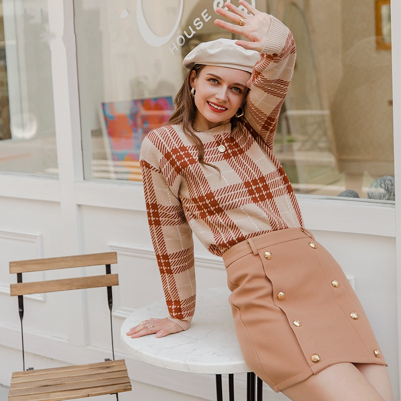 Houndstooth knitted sweater