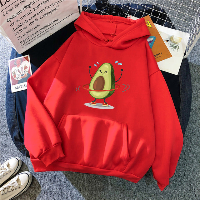 Hoodies Sporty Cartoon Avocado Print Warm New Sweatshirt Women