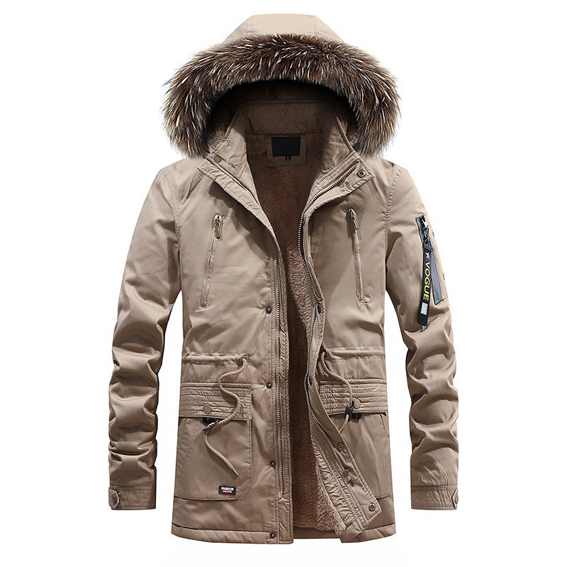 Men's winter cotton clothing with fur hood