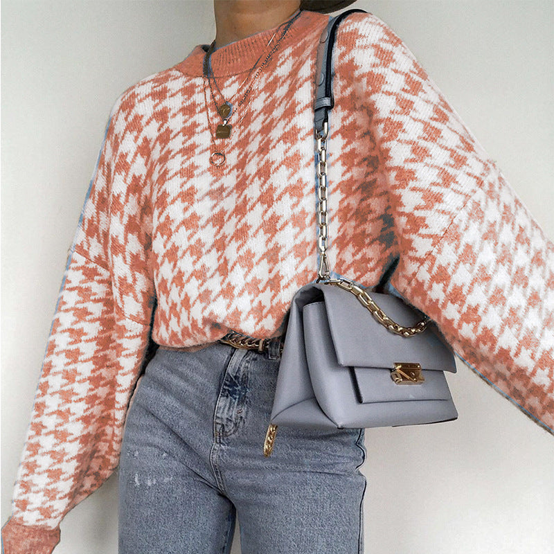 Houndstooth knitted sweater