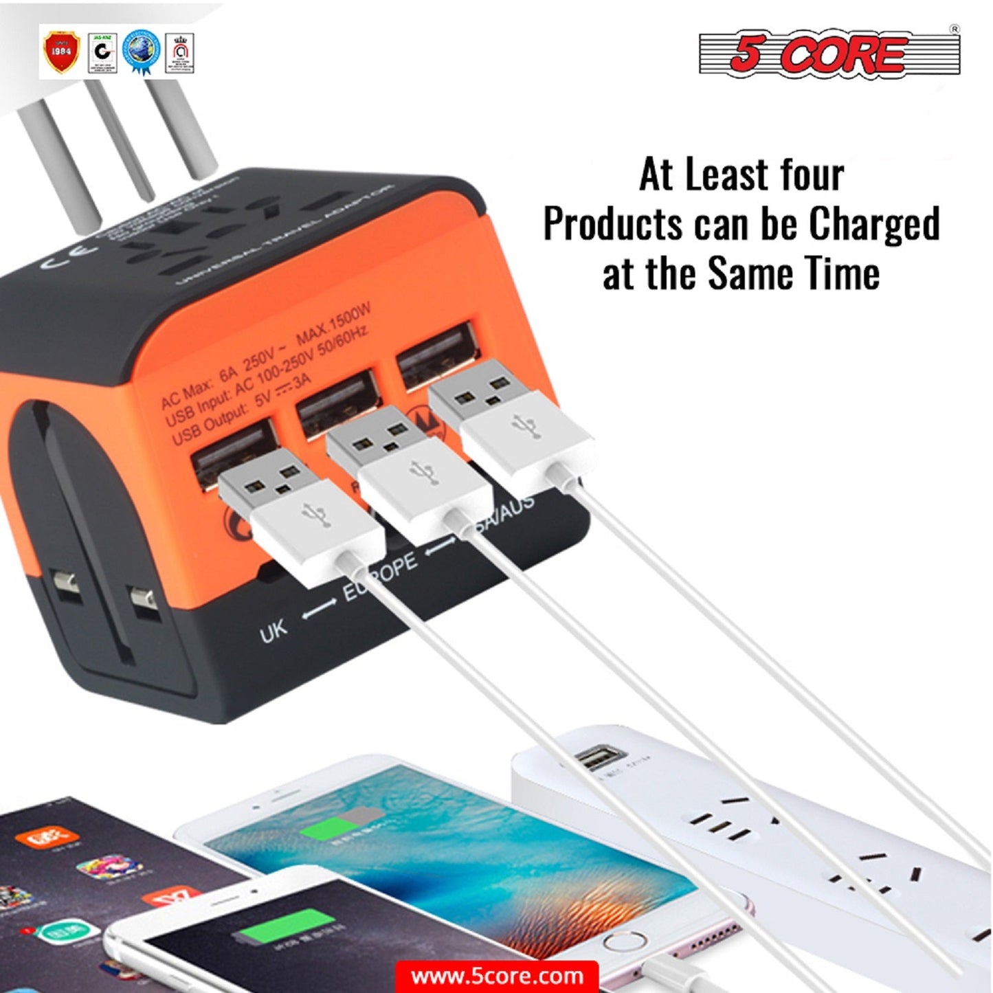 Multi Plug Outlet Extender Power Travel Adapter Wall Plug 3/4 USB Cube Violet Rose