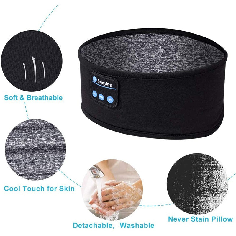 Wireless Bluetooth Sleeping Headphones Headband Thin Soft Elastic Comfortable Music Ear Phones Eye Mask For Side Sleeper Sports GND Products