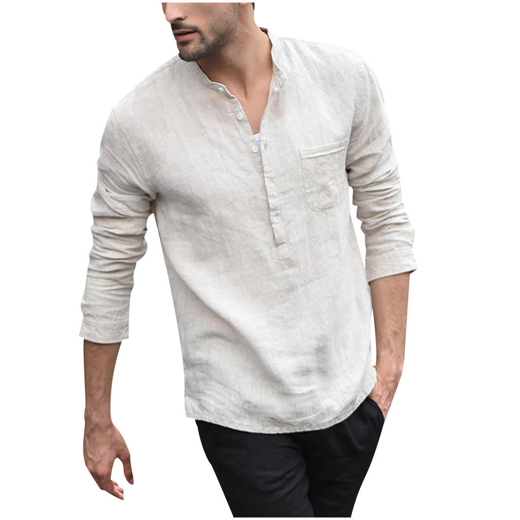 Men Vintage White Shirt Button Linen Shirts Saor Style