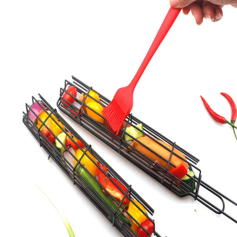 New Mesh Wooden Handle Sausage Clip Barbecue BBQ Tool Rack GND Products