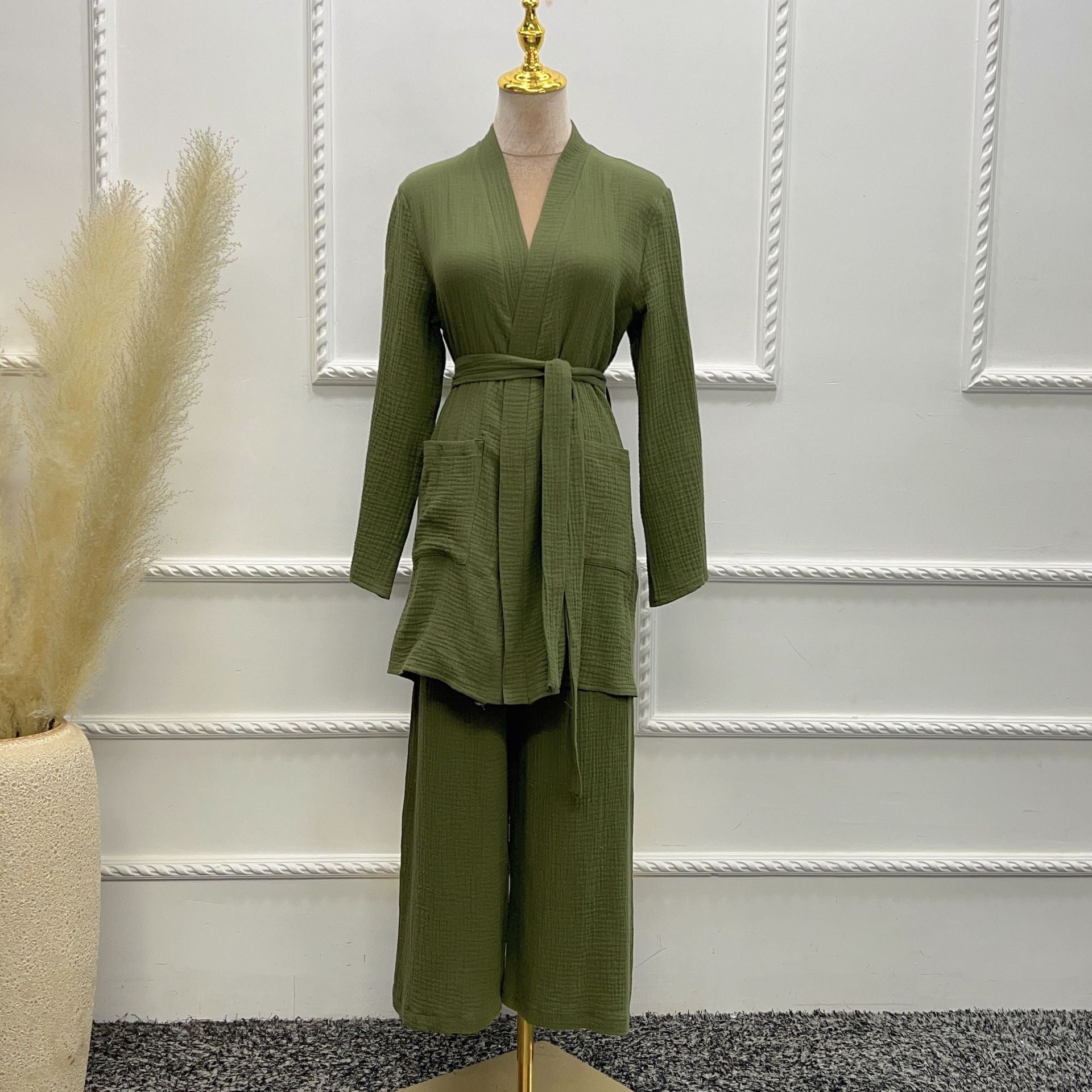 Pure Cotton Casual Plus Size Top Two-piece Pants Suit Saor Style