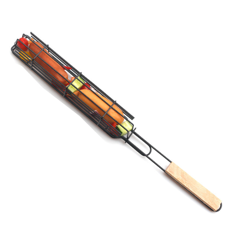 New Mesh Wooden Handle Sausage Clip Barbecue BBQ Tool Rack GND Products