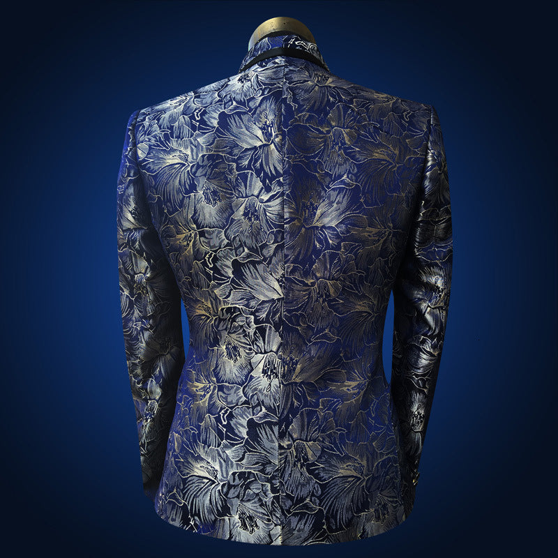 Men's Blue Floral Wedding Singer Prom Suit Saor Style