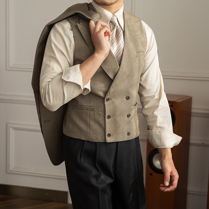 Double Breasted Casual Wedding Houndstooth Waistcoat Saor Style