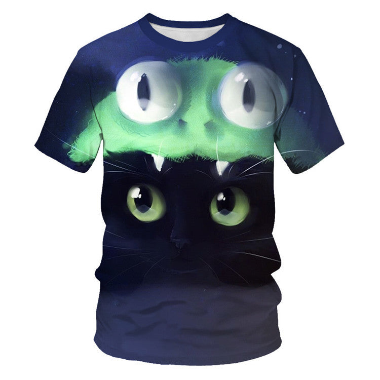 Men And Women Adult Children Cartoon Animal Cat Casual Loose Short Sleeves Saor Style