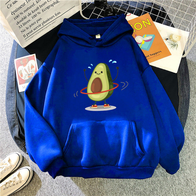 Hoodies Sporty Cartoon Avocado Print Warm New Sweatshirt Women