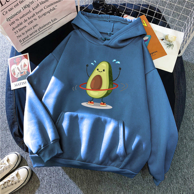 Hoodies Sporty Cartoon Avocado Print Warm New Sweatshirt Women