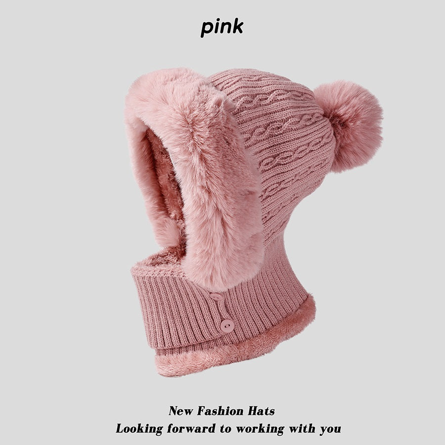Twist Stripes Knitted Hat Scarf One-piece Fleece-lined Kit