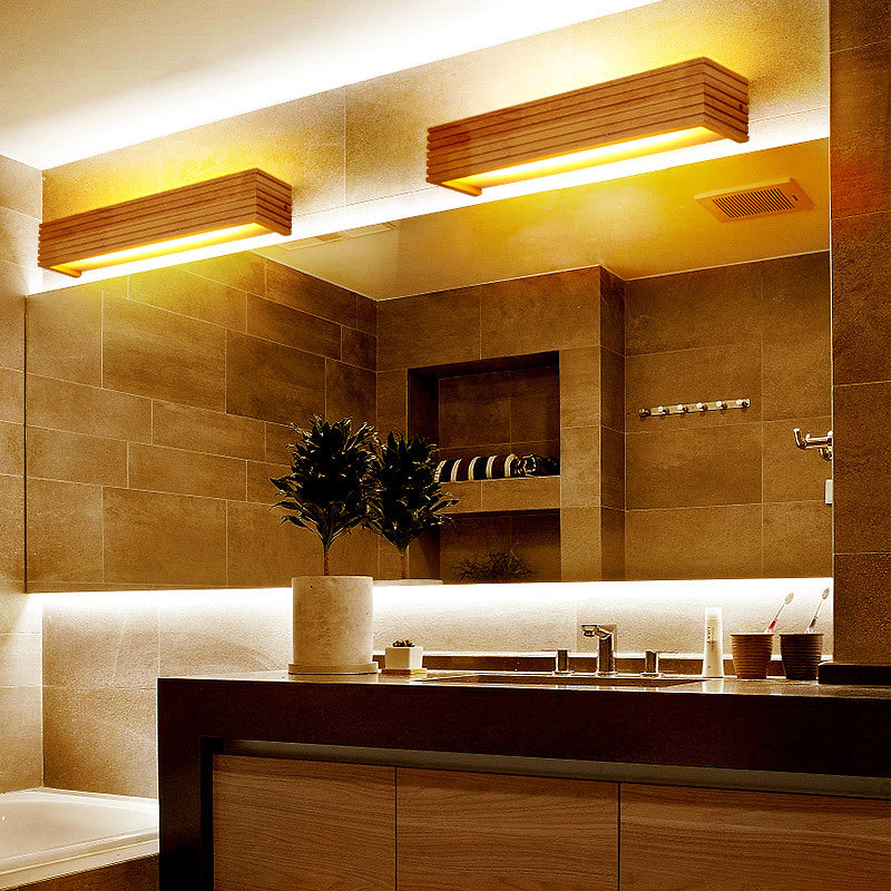Mirror Headlight Solid Wood Bathroom