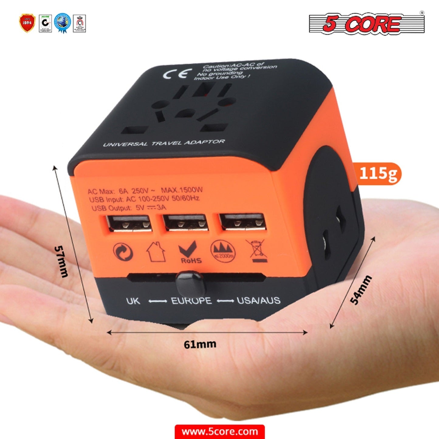 Multi Plug Outlet Extender Power Travel Adapter Wall Plug 3/4 USB Cube Violet Rose