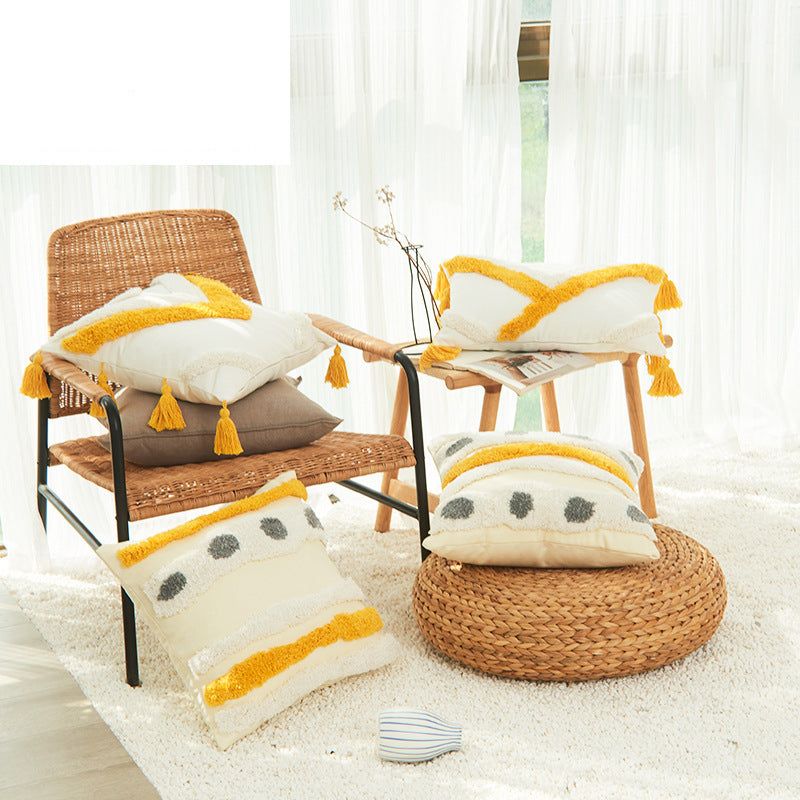 Nordic Moroccan Embroidered Geometric Cushion Cover Saor Style