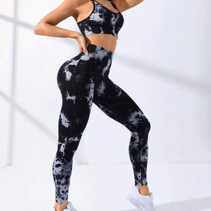 European And American Seamless Tie-dye Yoga Clothes Sports Bra Trousers Suit Saor Style