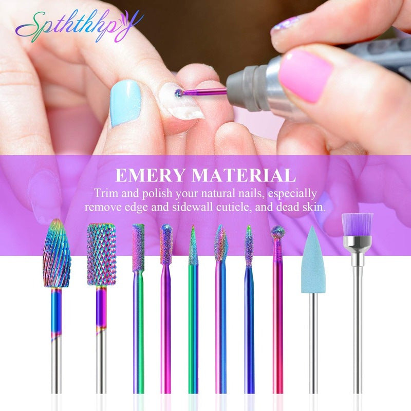 A 10pcs Nail Art Colorful Tungsten Steel Alloy Grinding Head Set GND Products