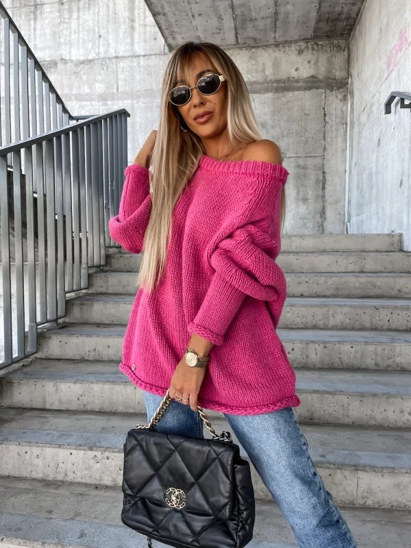 Strapless Round Neck Pullover Knitting Temperament Commute Loose Sweater Saor Style
