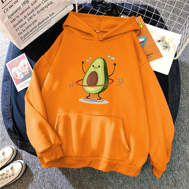 Hoodies Sporty Cartoon Avocado Print Warm New Sweatshirt Women