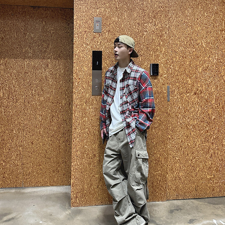 Patchwork Red Plaid Shirts For Men And Women Saor Style