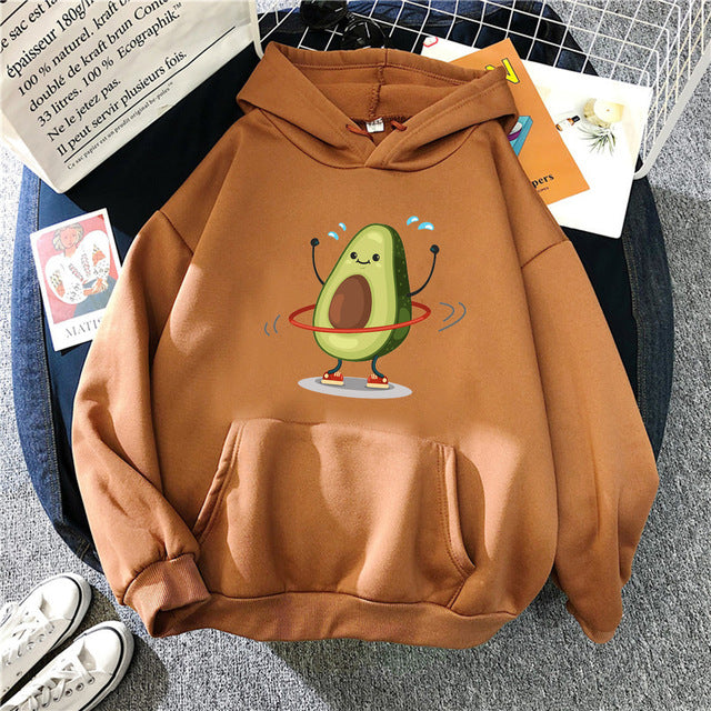 Hoodies Sporty Cartoon Avocado Print Warm New Sweatshirt Women