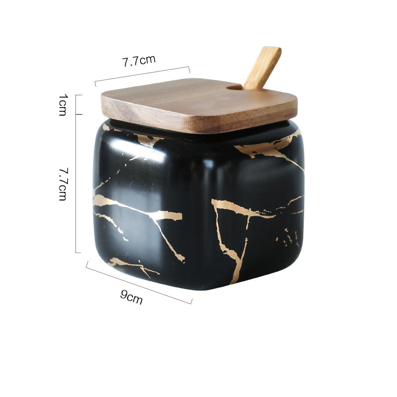 Gold Marble Jar Set with Wooden Lid
