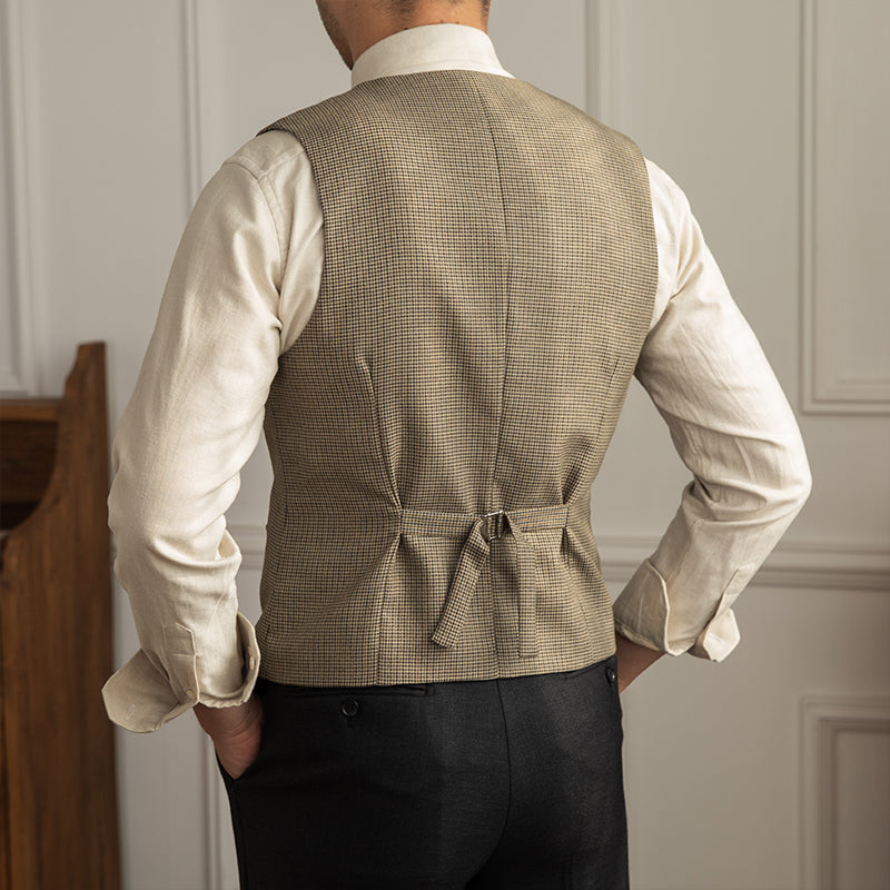 Double Breasted Casual Wedding Houndstooth Waistcoat Saor Style