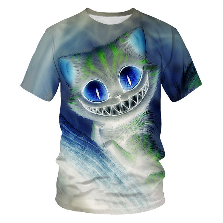 Men And Women Adult Children Cartoon Animal Cat Casual Loose Short Sleeves Saor Style