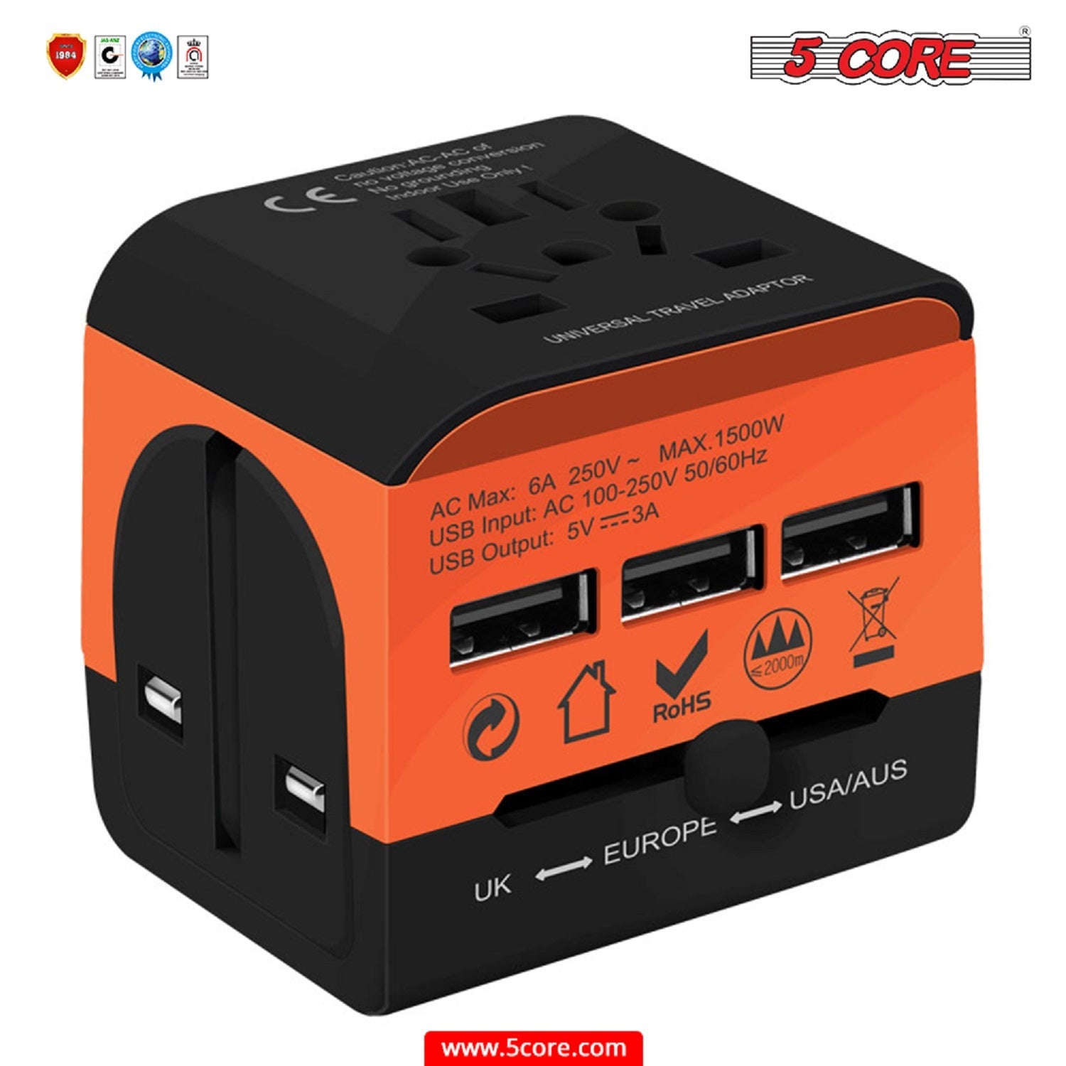 Multi Plug Outlet Extender Power Travel Adapter Wall Plug 3/4 USB Cube Violet Rose