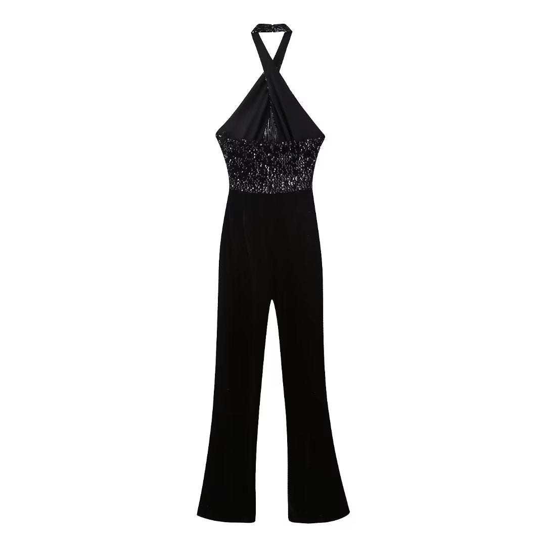 Halter Backless Tassel Beads Decoration Jumpsuit