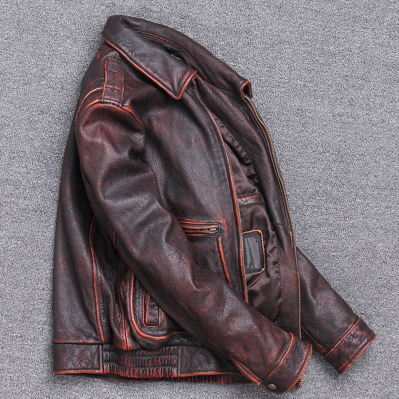Thick leather Casual Make old leather jacket Saor Style