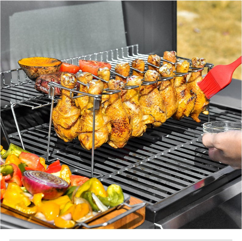 Portable Grilling Basket Mesh Clip 14 Slot Stainless Steel BBQ Rib Shelf Non-Stick Barbecue Chicken Wing Leg Rack GND Products
